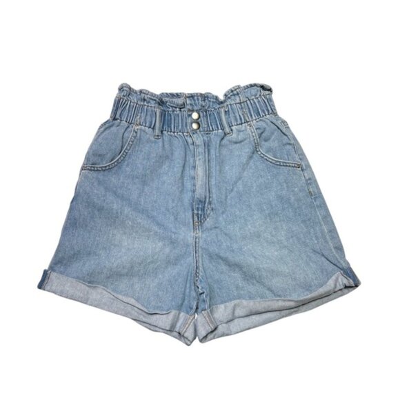 H&M Blue Jean Shorts High-Waisted Relaxed Fit paper bag style - Picture 2 of 6